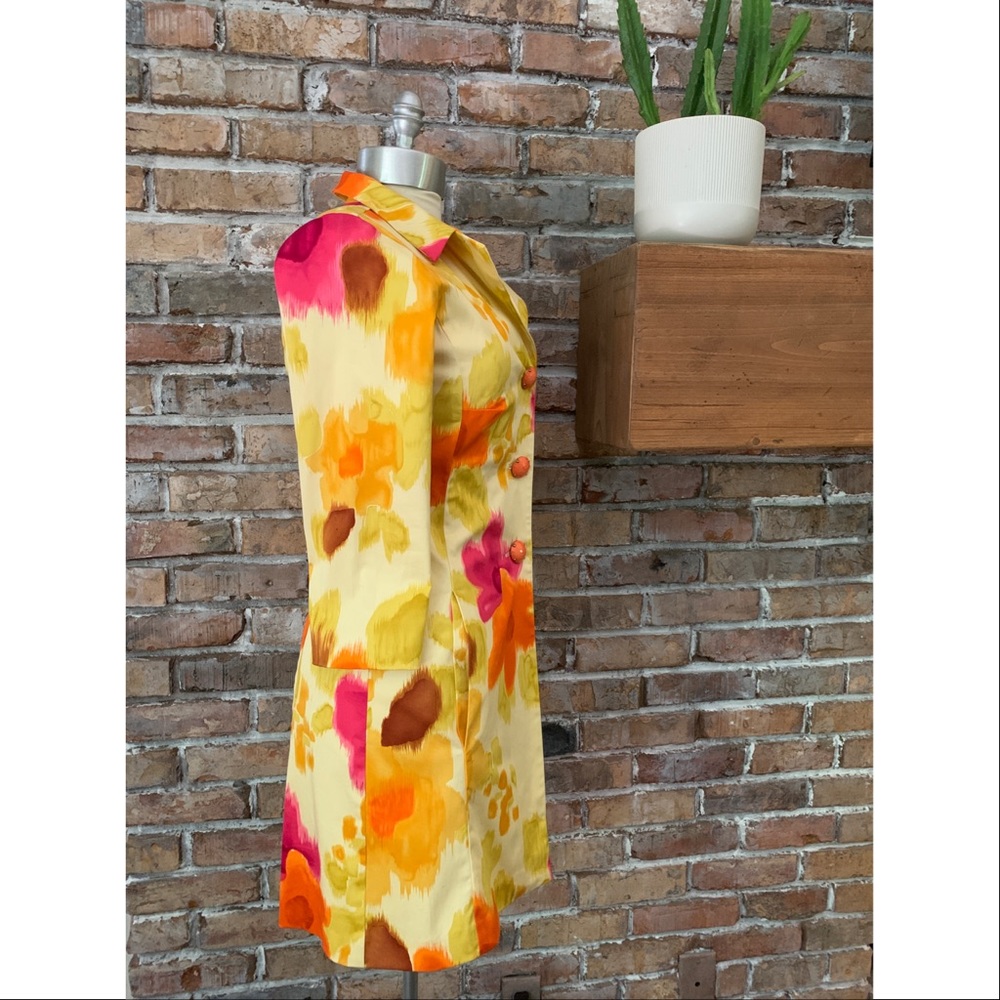 F.L. Malik Floral Multi Long Button Coat Jacket - Picture 2 of 9